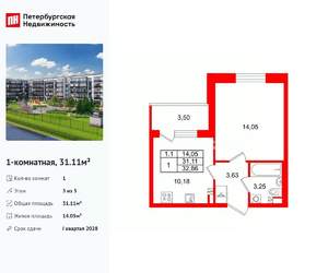 1-к квартира, вторичка, 31м2, 3/5 этаж