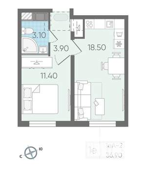 1-к квартира, вторичка, 37м2, 22/25 этаж