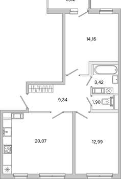 2-к квартира, вторичка, 64м2, 4/5 этаж