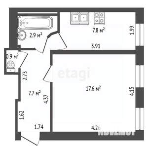 1-к квартира, вторичка, 37м2, 2/6 этаж