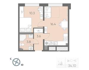 1-к квартира, вторичка, 34м2, 2/4 этаж