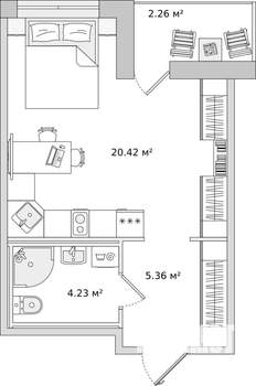 Студия квартира, вторичка, 33м2, 15/16 этаж