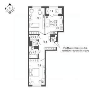 2-к квартира, вторичка, 65м2, 9/18 этаж
