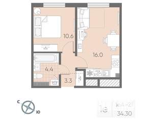 1-к квартира, вторичка, 34м2, 3/4 этаж