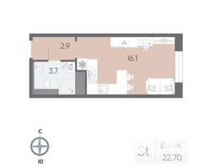 Студия квартира, вторичка, 23м2, 10/12 этаж