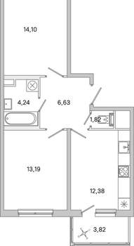 2-к квартира, вторичка, 54м2, 1/5 этаж