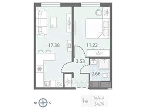 1-к квартира, вторичка, 35м2, 23/23 этаж