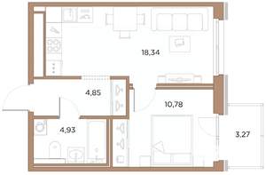 1-к квартира, строящийся дом, 39м2, 9/10 этаж