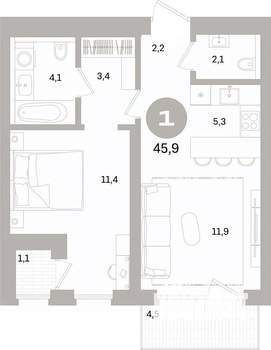 1-к квартира, вторичка, 46м2, 5/7 этаж