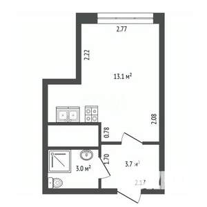 Студия квартира, вторичка, 20м2, 27/28 этаж