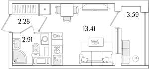 Студия квартира, вторичка, 20м2, 9/17 этаж