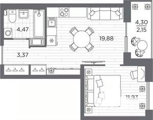 1-к квартира, вторичка, 42м2, 14/25 этаж