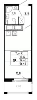 Студия квартира, вторичка, 26м2, 4/18 этаж