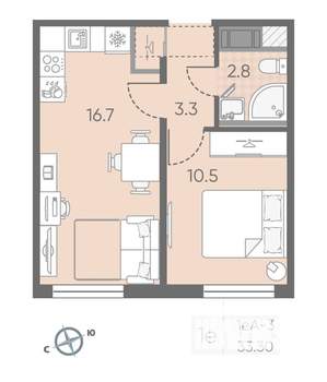 1-к квартира, вторичка, 33м2, 13/25 этаж