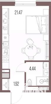 Студия квартира, строящийся дом, 28м2, 8/10 этаж