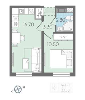 1-к квартира, вторичка, 34м2, 24/25 этаж