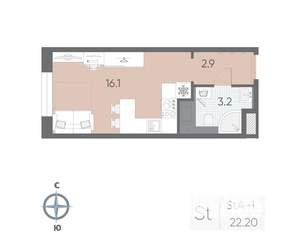 Студия квартира, вторичка, 22м2, 9/12 этаж