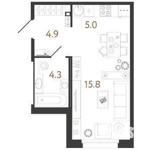 Студия квартира, вторичка, 30м2, 8/12 этаж