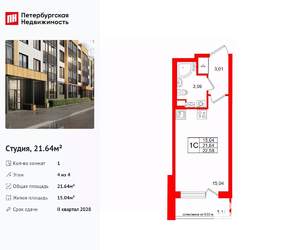 Студия квартира, вторичка, 22м2, 4/4 этаж