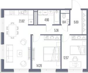 2-к квартира, строящийся дом, 68м2, 3/10 этаж