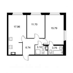 2-к квартира, строящийся дом, 59м2, 4/9 этаж