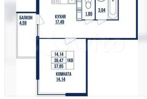 1-к квартира, вторичка, 42м2, 4/21 этаж
