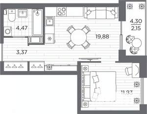 1-к квартира, вторичка, 42м2, 18/25 этаж