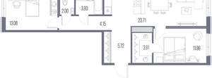 2-к квартира, строящийся дом, 68м2, 4/10 этаж