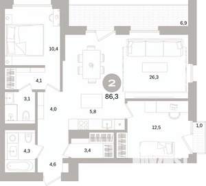 2-к квартира, вторичка, 86м2, 9/15 этаж