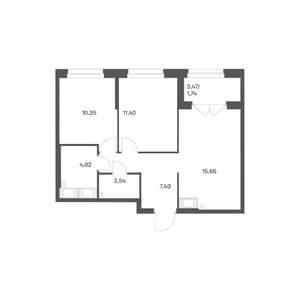 2-к квартира, вторичка, 53м2, 15/24 этаж