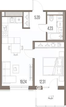 1-к квартира, строящийся дом, 41м2, 9/10 этаж