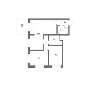 2-к квартира, вторичка, 66м2, 1/6 этаж