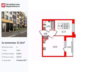 1-к квартира, вторичка, 32м2, 1/4 этаж
