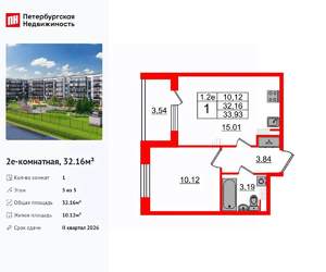 1-к квартира, вторичка, 32м2, 5/5 этаж