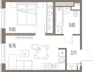 1-к квартира, строящийся дом, 38м2, 7/10 этаж