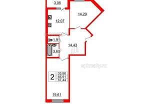 2-к квартира, вторичка, 68м2, 6/19 этаж
