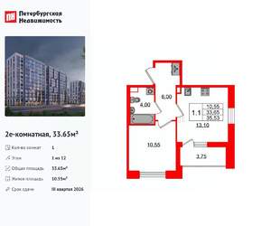 1-к квартира, вторичка, 34м2, 1/12 этаж