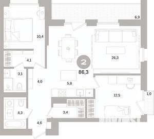 2-к квартира, вторичка, 86м2, 12/15 этаж