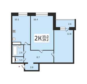 2-к квартира, вторичка, 55м2, 11/16 этаж