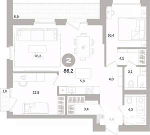 2-к квартира, вторичка, 86м2, 10/15 этаж