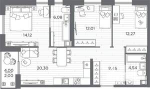 3-к квартира, вторичка, 81м2, 6/25 этаж