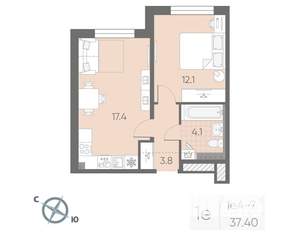 1-к квартира, вторичка, 37м2, 3/4 этаж